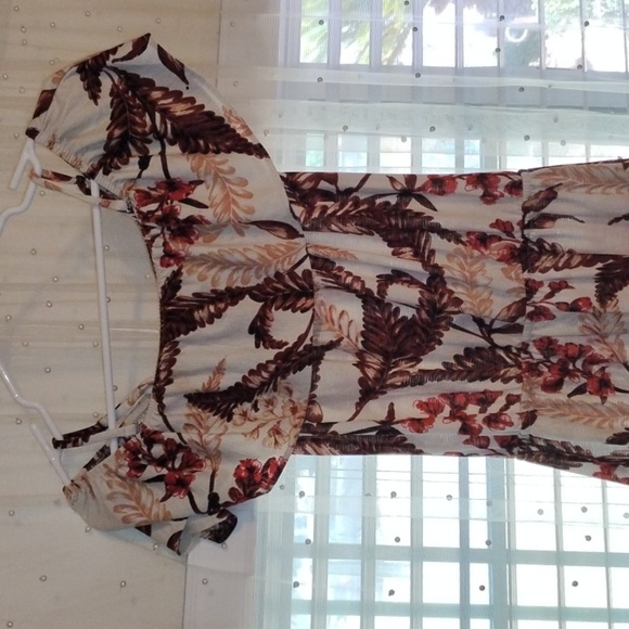 Lildy Woman's Brown & Beige Off Shoulder High Low Hem Dress, Size: S-M - Picture 2 of 12